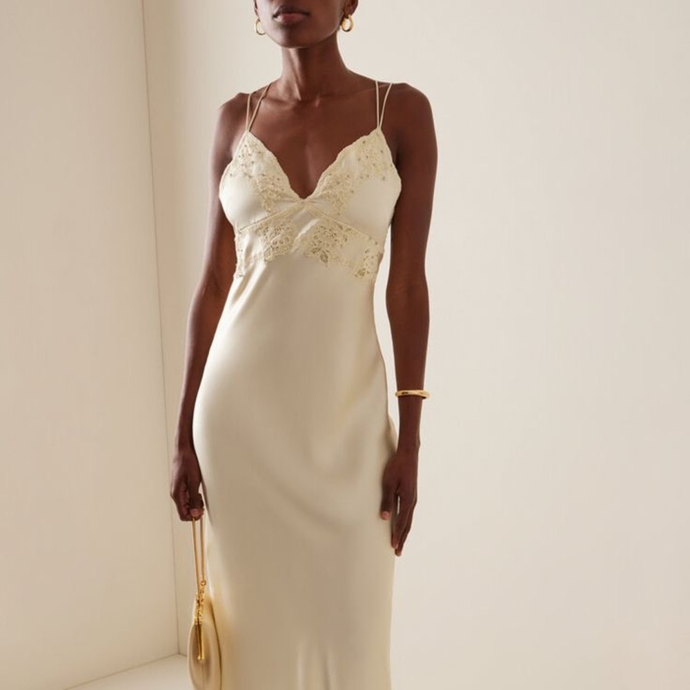 LoveShackFancy - Kesslyn Embroidered Silk Midi Slip Dress